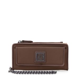 Cartera Flap Grande Textil Con Maneral De Cadena Color Café