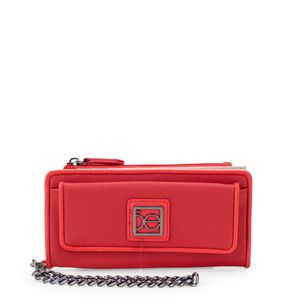 Cartera Flap Grande Textil Con Maneral De Cadena Color Rojo