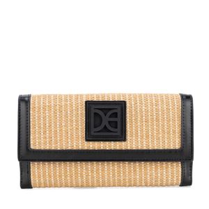 Cartera Flap Grande Yute Color Camel Negro