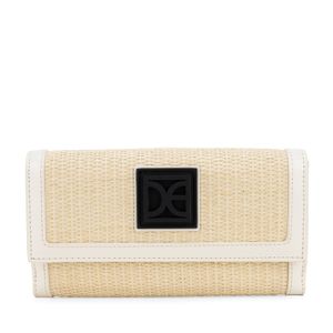 Cartera Flap Grande Yute Color Camel Blanco