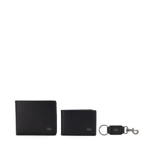 Set De Cartera Tarjetero Y Llavero Para Hombre Color Negro