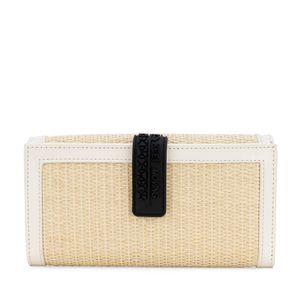 Cartera Flap Grande Yute Color Camel Blanco