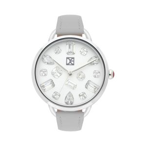 Reloj Análogo Para Dama Con Correa De Tactopiel  Con Pedrería En Carátula Color Gris