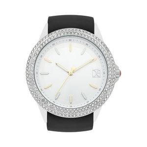 Reloj Análogo Para Dama Con Correa De Tactopiel Y Pedrería En Bisel Color Negro