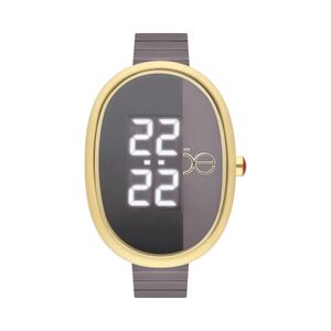 Reloj Digital Unisex Con Correa De Acero Inoxidable Con Pantalla A Dos Tercios Color Morado