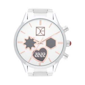 Reloj Dual Para Dama Con Correa De Acero Inoxidable Con Figuras En Carátula Color Plata