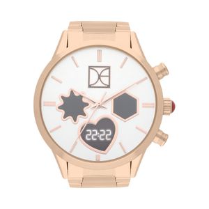 Reloj Dual Para Dama Con Correa De Acero Inoxidable Con Figuras En Carátula Color Copper