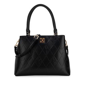 Bolsa Satchel Grande Troquelado A Rombos Color Negro