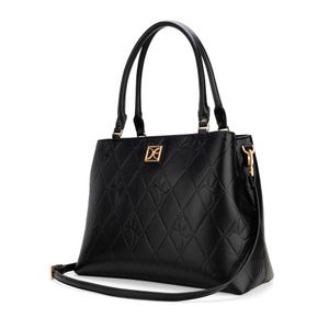 Bolsa Satchel Grande Troquelado A Rombos Color Negro