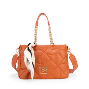 Bolsa Satchel Acolchada Con Mascada Color Tan