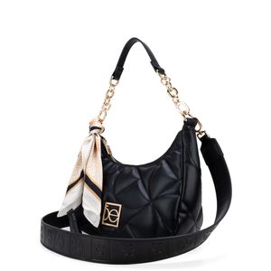 Bolsa Hobo Mediana Acolchada Con Mascada Color Negro