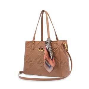 Bolsa Satchel Grande Con Mascada Color Tan