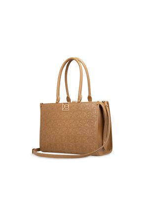 Bolsa Satchel Monograma Troquelado Color Camel