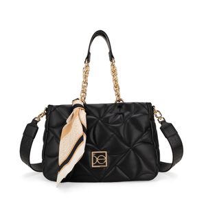 Bolsa Satchel Acolchada Con Mascada Color Negro