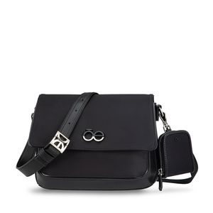 Bolsa Satchel Mediana Textil Con Monedero Color Negro