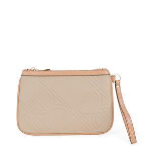 Cartera Pouch Grande Con Maneral Color Fango