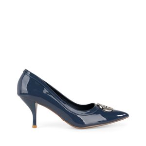 Zapatilla Puntal Tacón De Aguja Charol Color Azul Marino