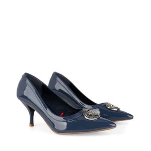 Zapatilla Puntal Tacón De Aguja Charol Color Azul Marino