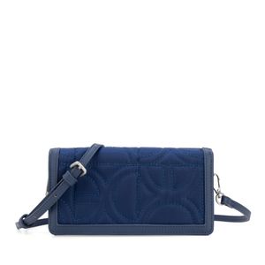 Cartera Flap Grande Doble Función Textil color Azul Marino