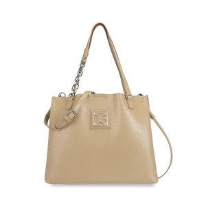 Bolsa Satchel Mediana Look Animal Skin color Beige