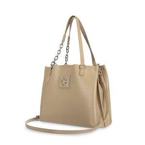 Bolsa Satchel Mediana Look Animal Skin color Beige