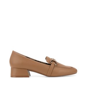 Mocasín Tacón Ancho Punta Semi Cuadrada color Camel