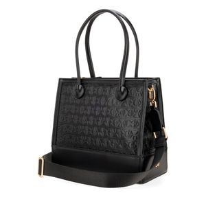 Bolsa Satchel Mediana Monograma Troquelado Color Negro