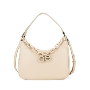 Bolsa Hobo Mediana Con Cadena Acrílica Color Beige