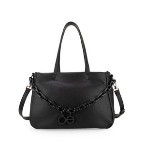 Bolsa Satchel Mediana Con Cadena Acrílica Color Negro