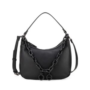 Bolsa Hobo Mediana Con Cadena Acrílica Color Negro