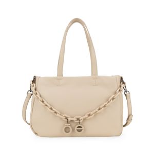Bolsa Satchel Mediana Con Cadena Acrílica Color Beige