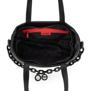 Bolsa Satchel Mediana Con Cadena Acrílica Color Negro