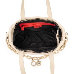 Bolsa Satchel Mediana Con Cadena Acrílica Color Beige