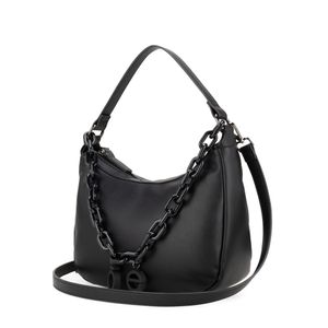Bolsa Hobo Mediana Con Cadena Acrílica Color Negro