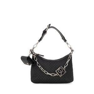 Bolsa Hobo Chica Look Tejido Con Cadena Color Negro