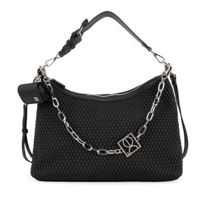 Bolsa Hobo Grande Look Tejido Con Cadena Color Negro
