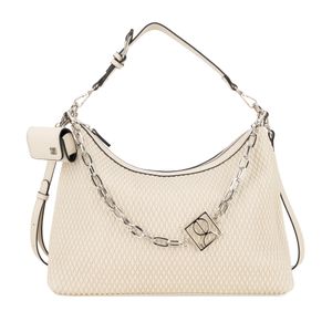 Bolsa Hobo Grande Look Tejido Con Cadena Color Beige