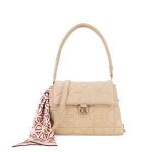 Bolsa Satchel Mediana Con Mascada Color Beige