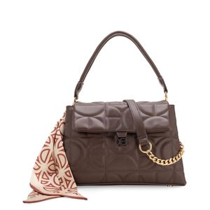 Bolsa Satchel Mediana Con Mascada Color Café