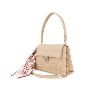 Bolsa Satchel Mediana Con Mascada Color Beige