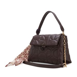 Bolsa Satchel Mediana Con Mascada Color Café
