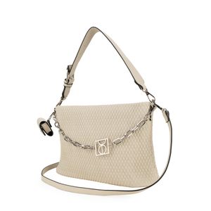 Bolsa Satchel Mediana Look Tejido Con Cadena Color Beige