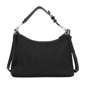 Bolsa Hobo Grande Look Tejido Con Cadena Color Negro
