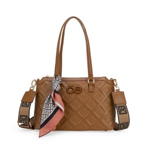 Bolsa Satchel Mediana Con Mascada Color Camel