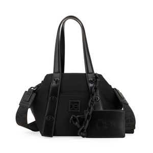 Bolsa Satchel Mediana Con Tarjetero Color Negro