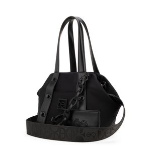 Bolsa Satchel Mediana Con Tarjetero Color Negro