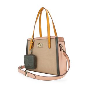 Bolsa Satchel Mediana Con Monedero Color Beige