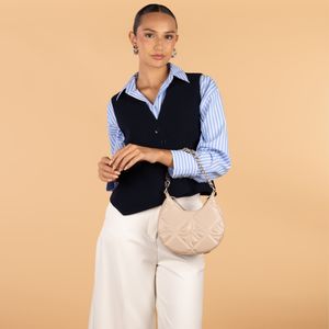 Bolsa Hobo Chico Monograma Troquelado Color Beige