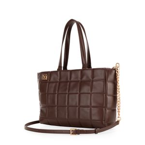 Bolsa Tote Grande Diseño Bordado A Cuadros Color Café