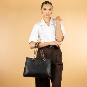 Bolsa Satchel Grande con Bordado color Negro